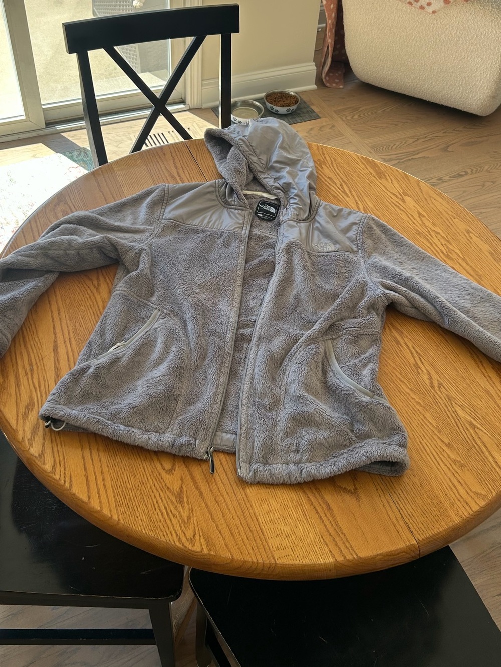 The North Face Gray Hooded Fleece Puffer Jacket